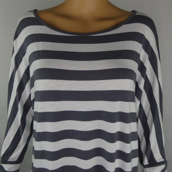 Soft Surroundings Striped Tie Sleeve Tunic Blouse Grey White Gray Medium - Picture 3 of 12